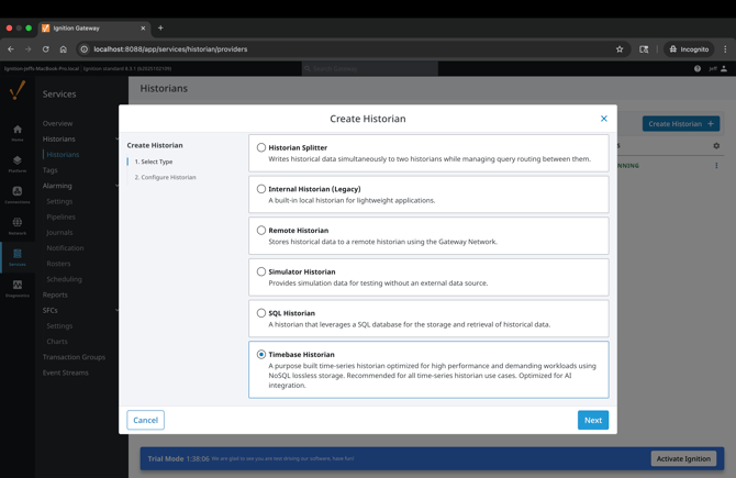 Timebase Historian Selection in Ignition
